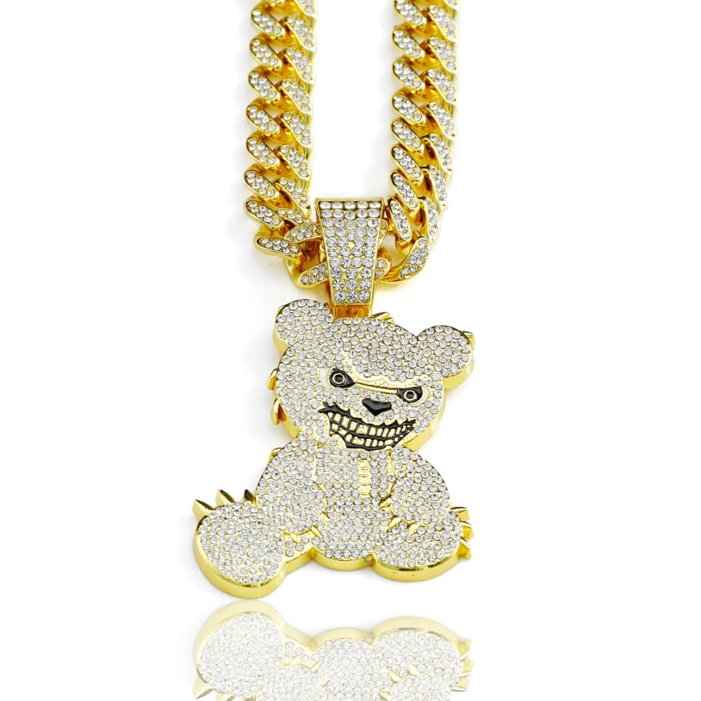 Collares con colgantes de oso agresivo de Hip Hop con cadena de eslabones cubanos de Miami, Gargantilla de oso marrón para hombres y mujeres, accesorios de joyería