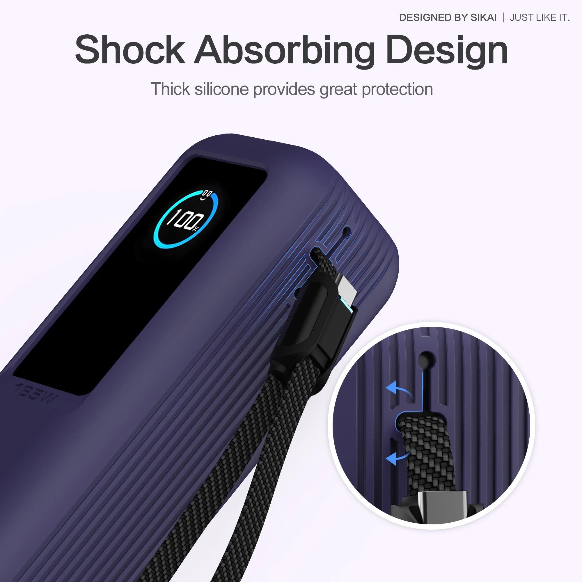 Funda de silicona SIKAI para batería externa Anker Zolo de 25000mAh y 165W, incluye ranura para tarjeta TF/SIM