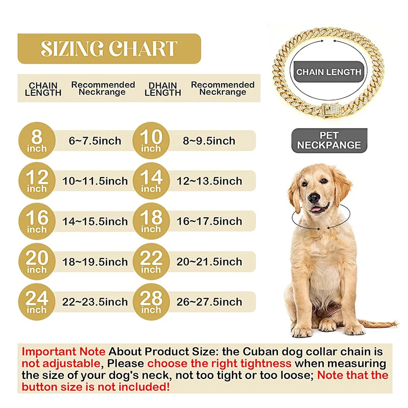 Cadena de oro cubana para perros, Collar de lujo con diamantes para perros, Collar de Metal para mascotas, accesorios de joyería para perros pequeños, medianos y grandes, regalo para mascotas