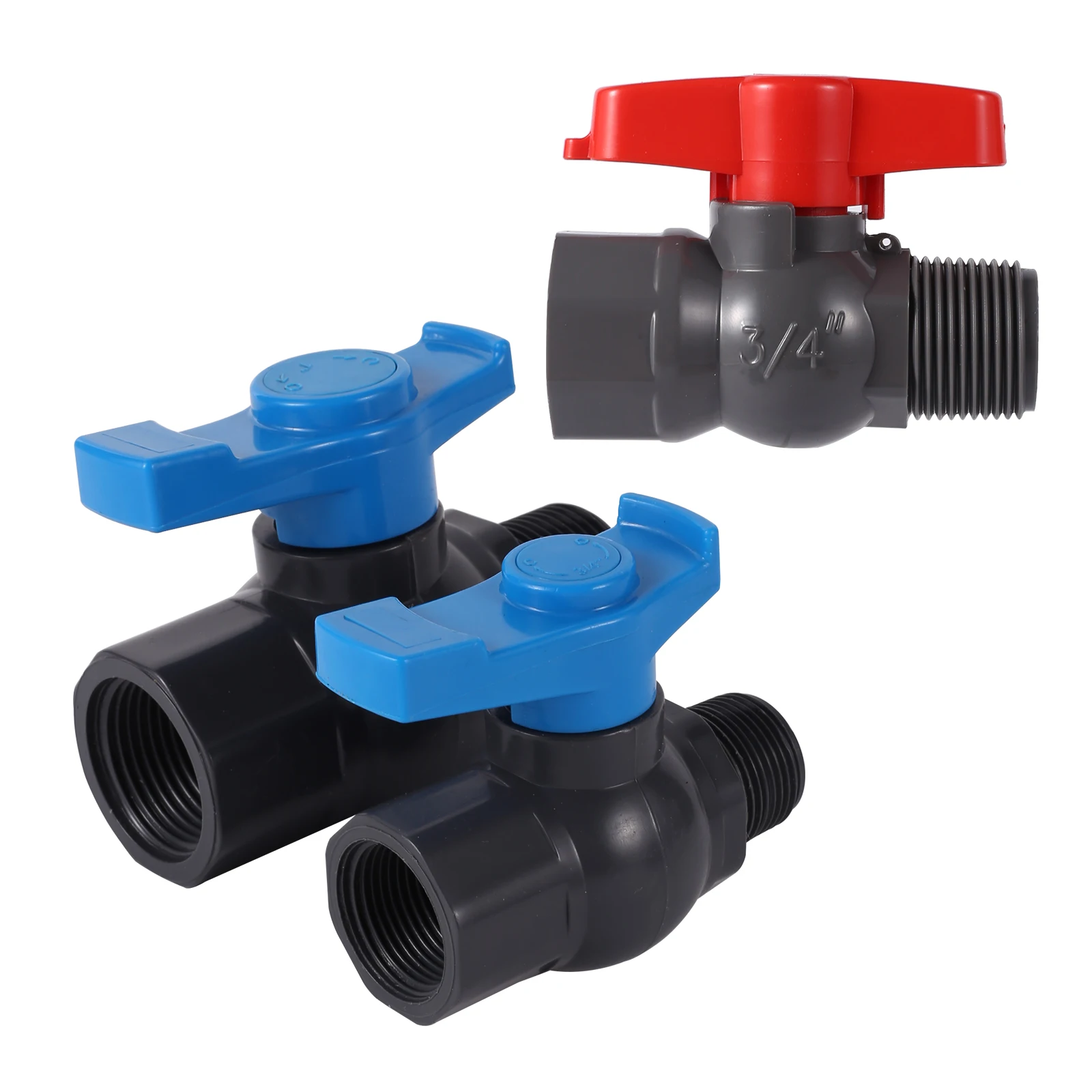 Válvula de bola de PVC de 3/4 "/1 pulgada, grifo de agua, adaptador de grifo para tanque de peces, interruptor de agua de jardín, controlador de agua de riego de jardín, 1 ud.