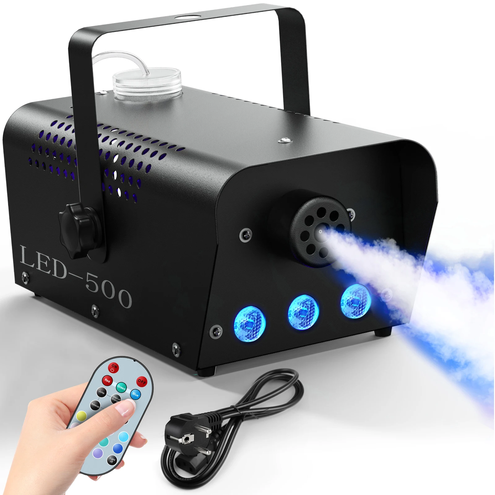 Máquina de humo U'King de 500W RGB 3 LED máquina de niebla de colores mezclados con Control remoto eyector de humo de escenario para DJ Halloween Navidad