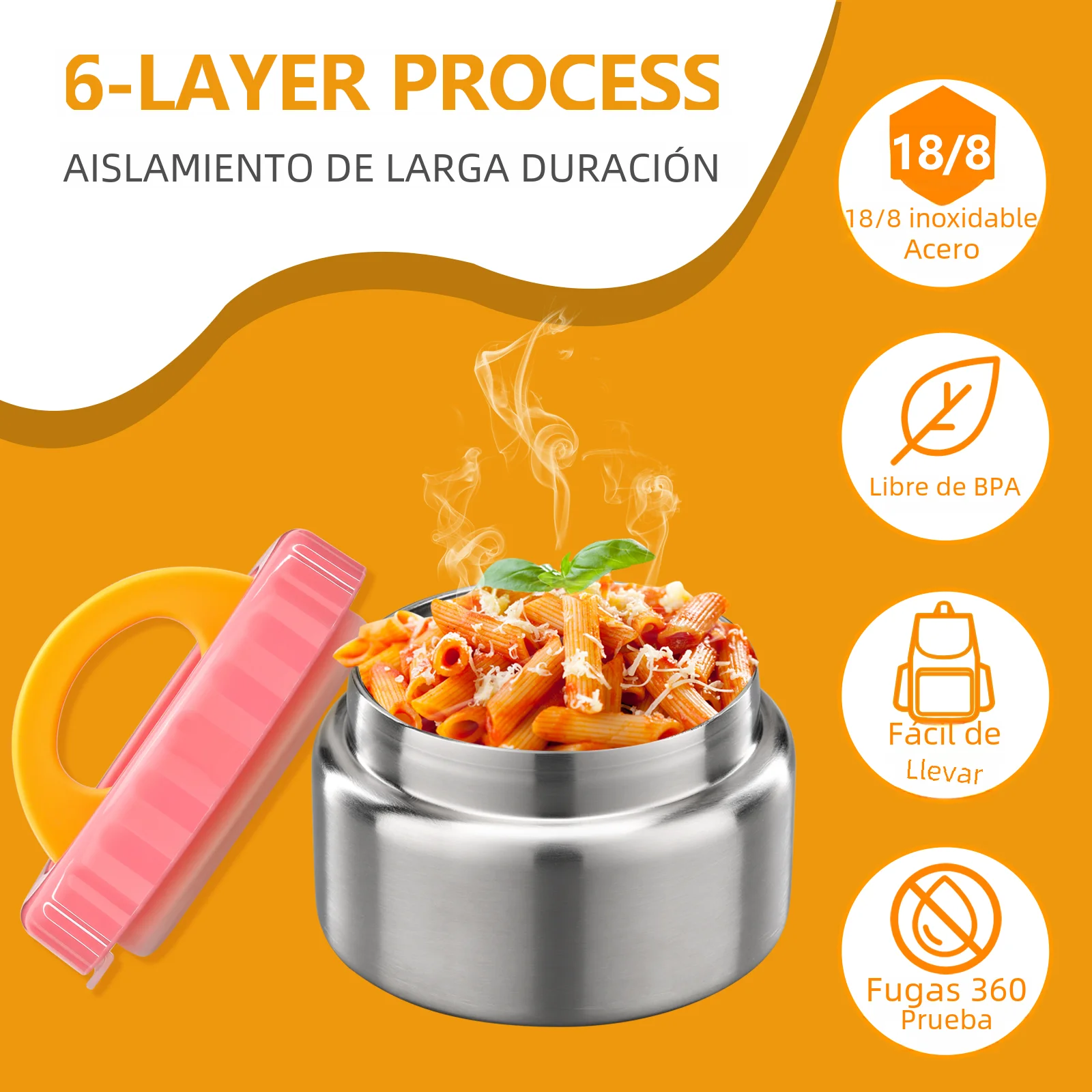 Tarro de comida con aislamiento al vacío de boca ancha térmica para sopa de 8oz para alimentos calientes y fríos, contenedor de almuerzo para niños de acero inoxidable a prueba de fugas para Scho
