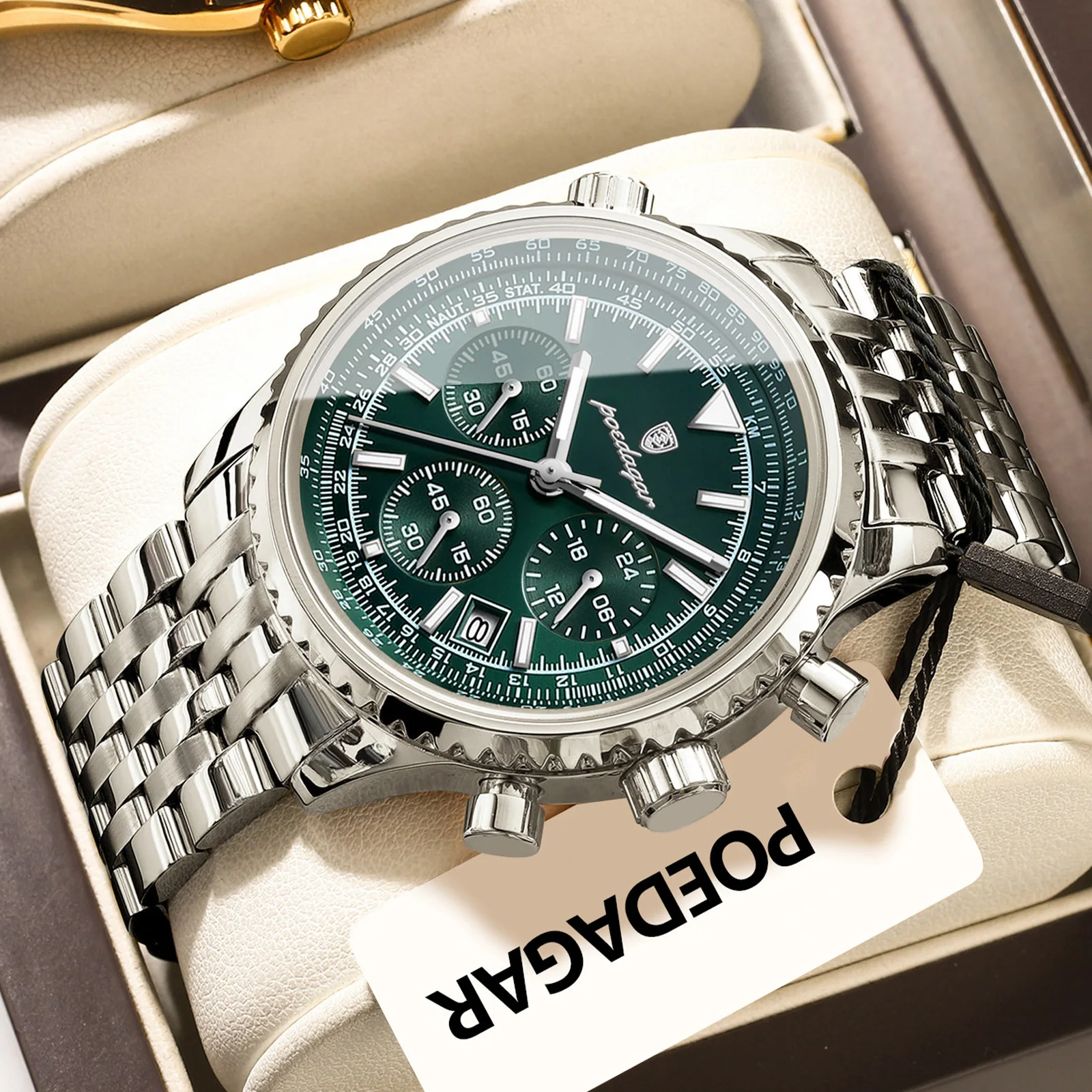 Reloj de pulsera POEDAGAR de negocios para hombre, cronógrafo luminoso resistente al agua con fecha, reloj de lujo para hombre, relojes de cuarzo de acero inoxidable para hombre