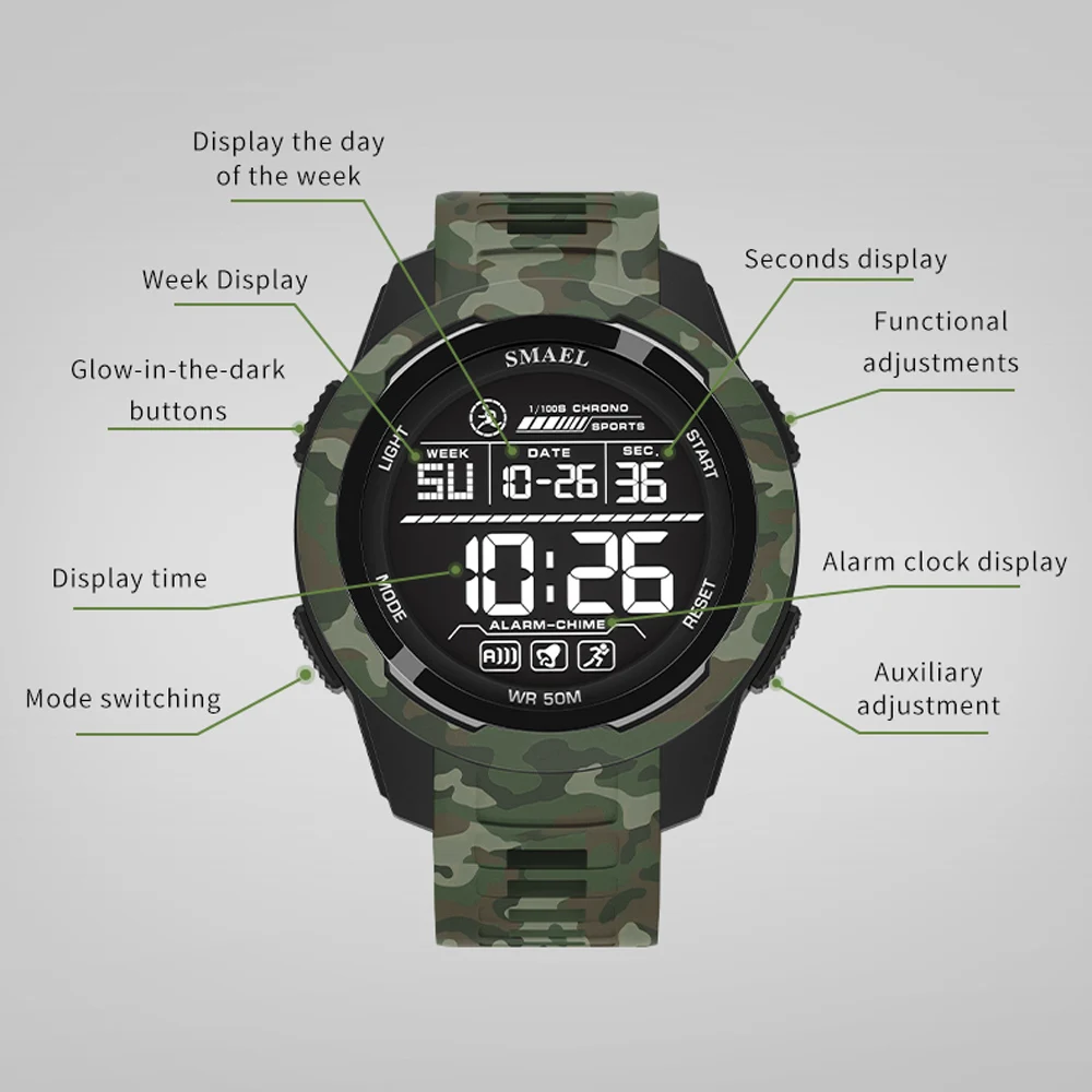 Nuevos relojes SMAEL 8105 con correa de camuflaje, reloj deportivo militar para hombres, reloj de pulsera Digital de moda, relojes impermeables a prueba de golpes