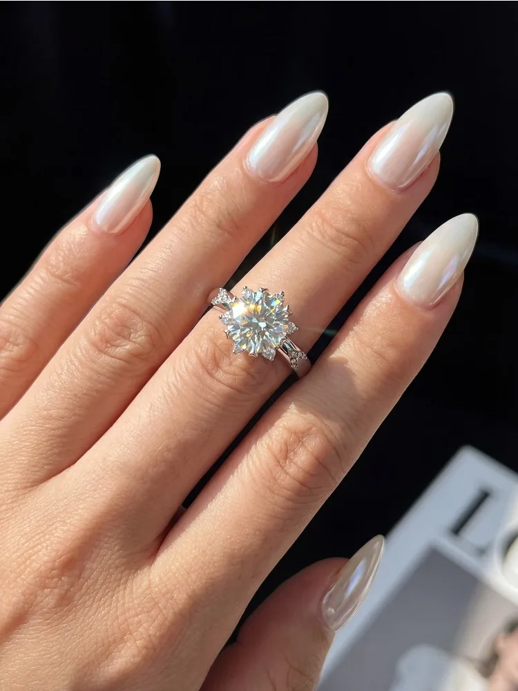Anillos de lujo con gemas de moissanita para mujer, plata de ley 925, color D, solitario, joyería de compromiso y boda