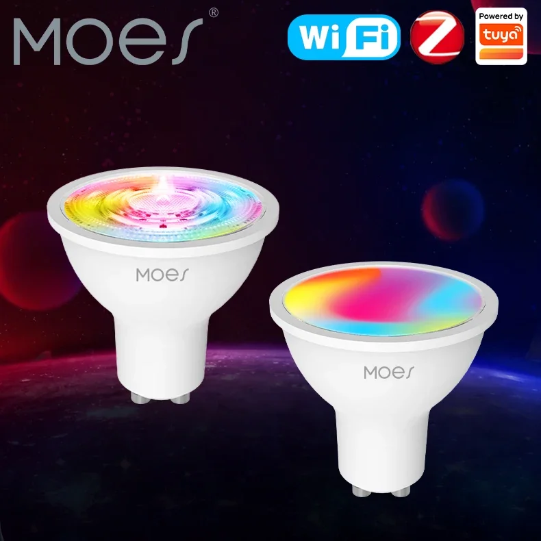 MOES Tuya ZigBee GU10 WIFI bombillas LED inteligentes RGB C + W lámparas regulables blancas Smart Life APP Control bombillas voz Alexa/Google
