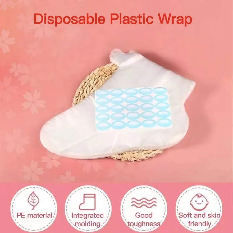 100 Uds. Bolsas desechables transparentes para manos y pies, previenen la infección, elimina los pies agrietados, cuidado de las manos, cubiertas de cera para SPA, guantes de baño, calcetines
