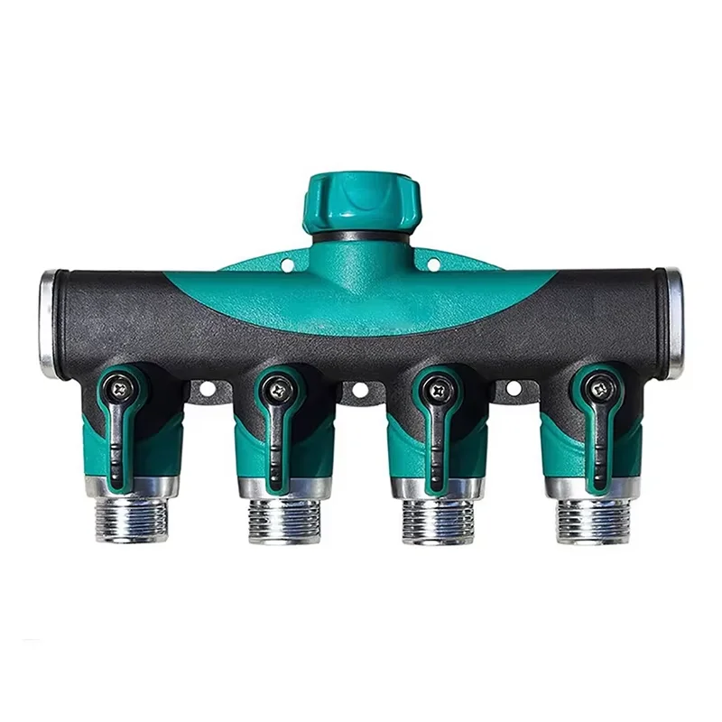 Conector de grifo de 4 vías, divisor de tubo de manguera de jardín, conector de agua de riego por goteo de plástico de 3/4 pulgadas, nuevo agrícola