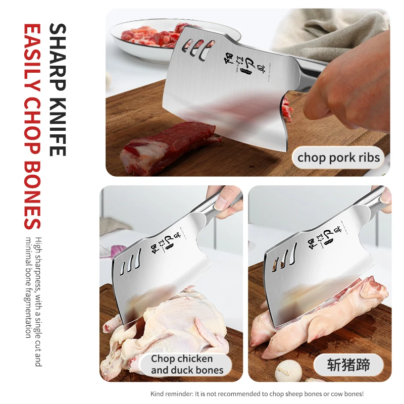 Cuchillo de hacha totalmente de acero, forjado de acero inoxidable, herramienta especial trituradora de huesos, herramienta multifuncional, herramienta especial de procesamiento de alimentos duros