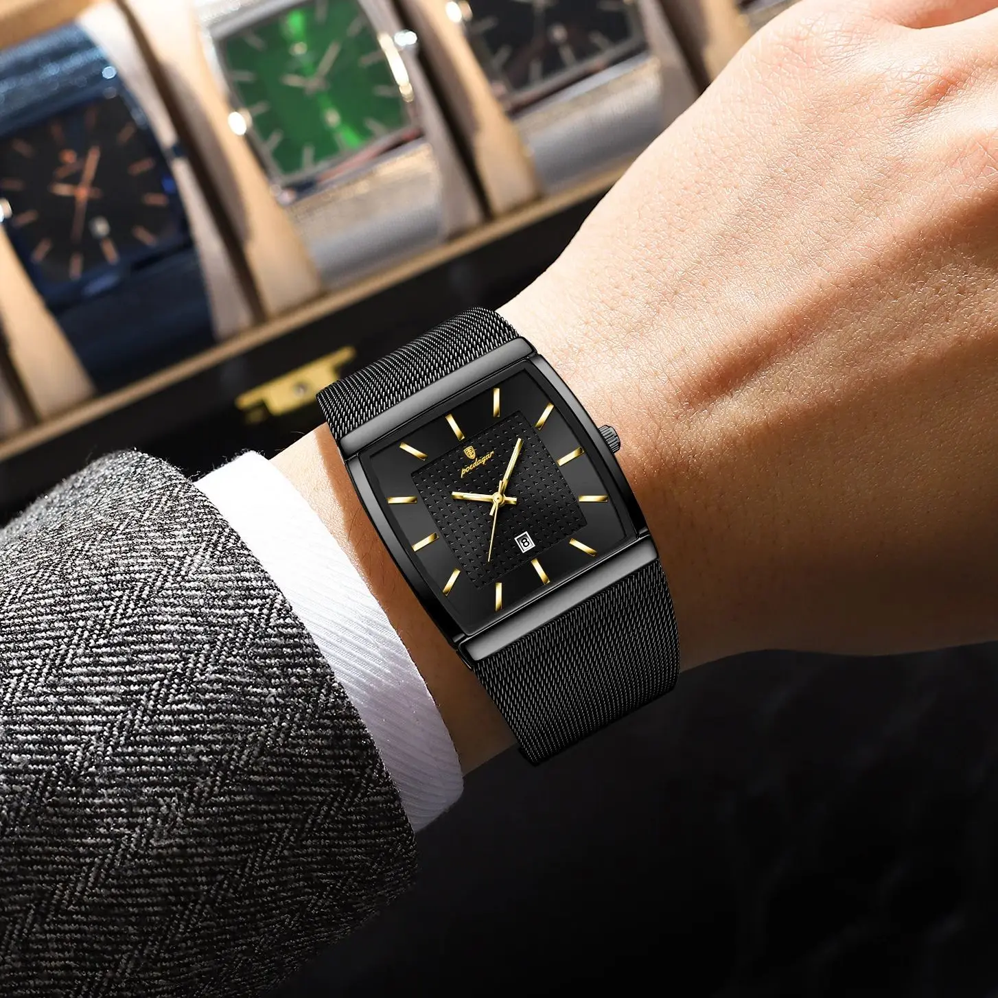 POEDAGAR, reloj de pulsera de lujo para hombre, resistente al agua, luminoso, malla de acero inoxidable, fecha, reloj para hombre, relojes de cuarzo de negocios a la moda para hombre