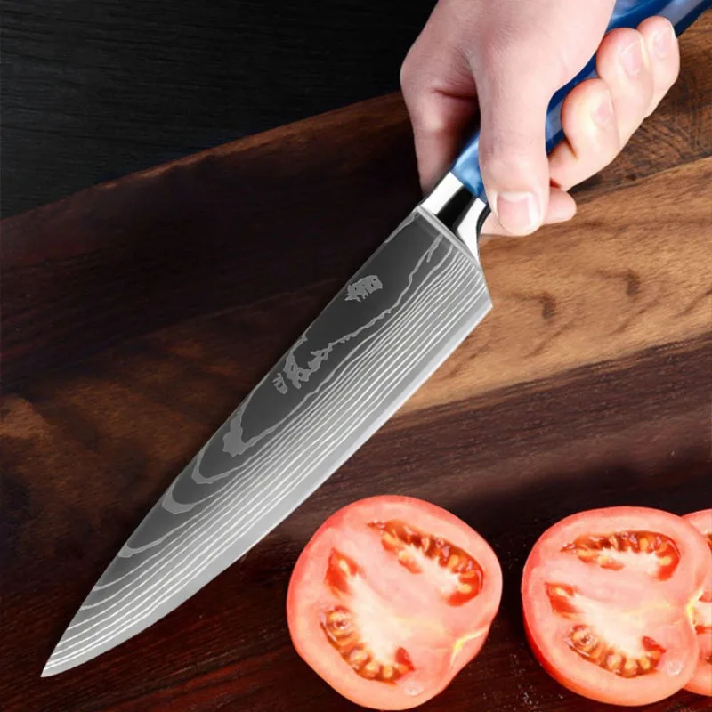 Cuchillo de Chef profesional con diseño de Damasco, cuchillo de carnicero de acero inoxidable 7CR17, cuchillos de cocina, cuchillo para cortar frutas para el hogar, 1-10 Uds.