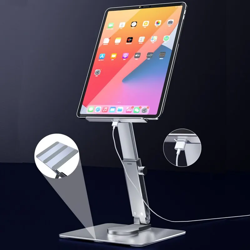 Soporte para tableta de aluminio 360 ° Soporte de escritorio ajustable plegable giratorio para iPad Pro Air 4 Mini 12,9 4-14 pulgadas Xiaomi Tab