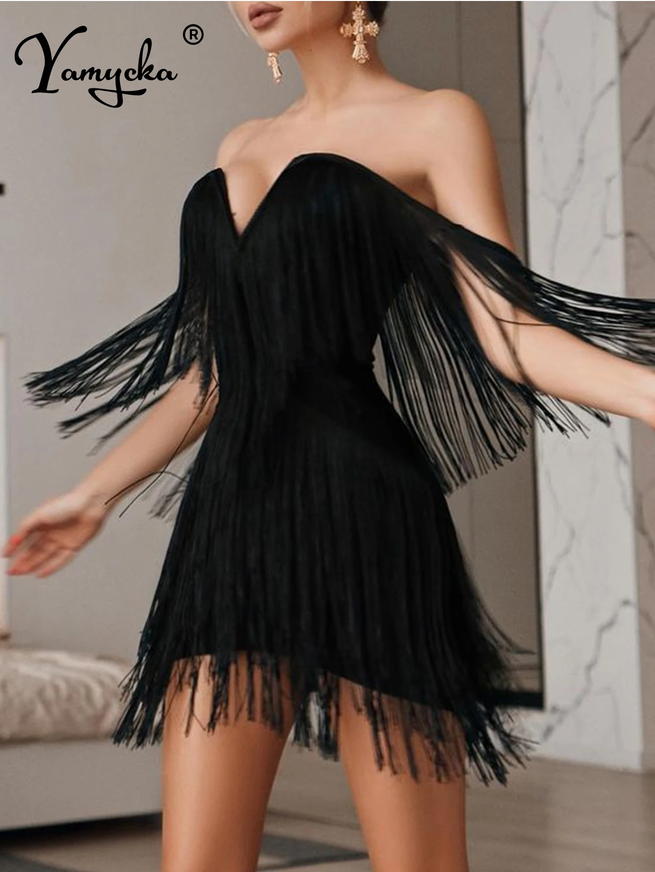 Vestido de Verano Sexy con Espalda Descubierta y Borlas para Mujer, Vestido Negro Elegante para Cumpleaños, Vestido de Lujo para Fiesta de Graduación, Vestidos Cortos de Noche