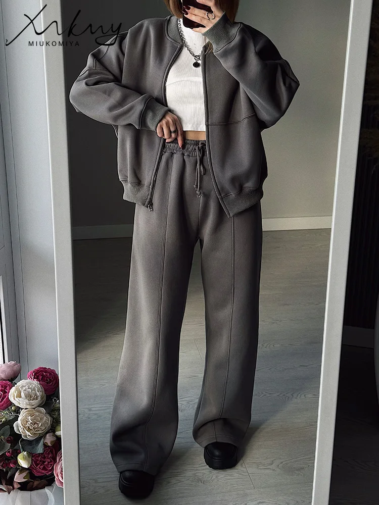 conjunto deportivo mujer gym, Traje cálido para mujer, conjuntos de pantalones de chándal de invierno, 2 piezas, chaqueta y pantalones de lana gruesa con cremallera, conjunto de chándal de terciopelo para mujer