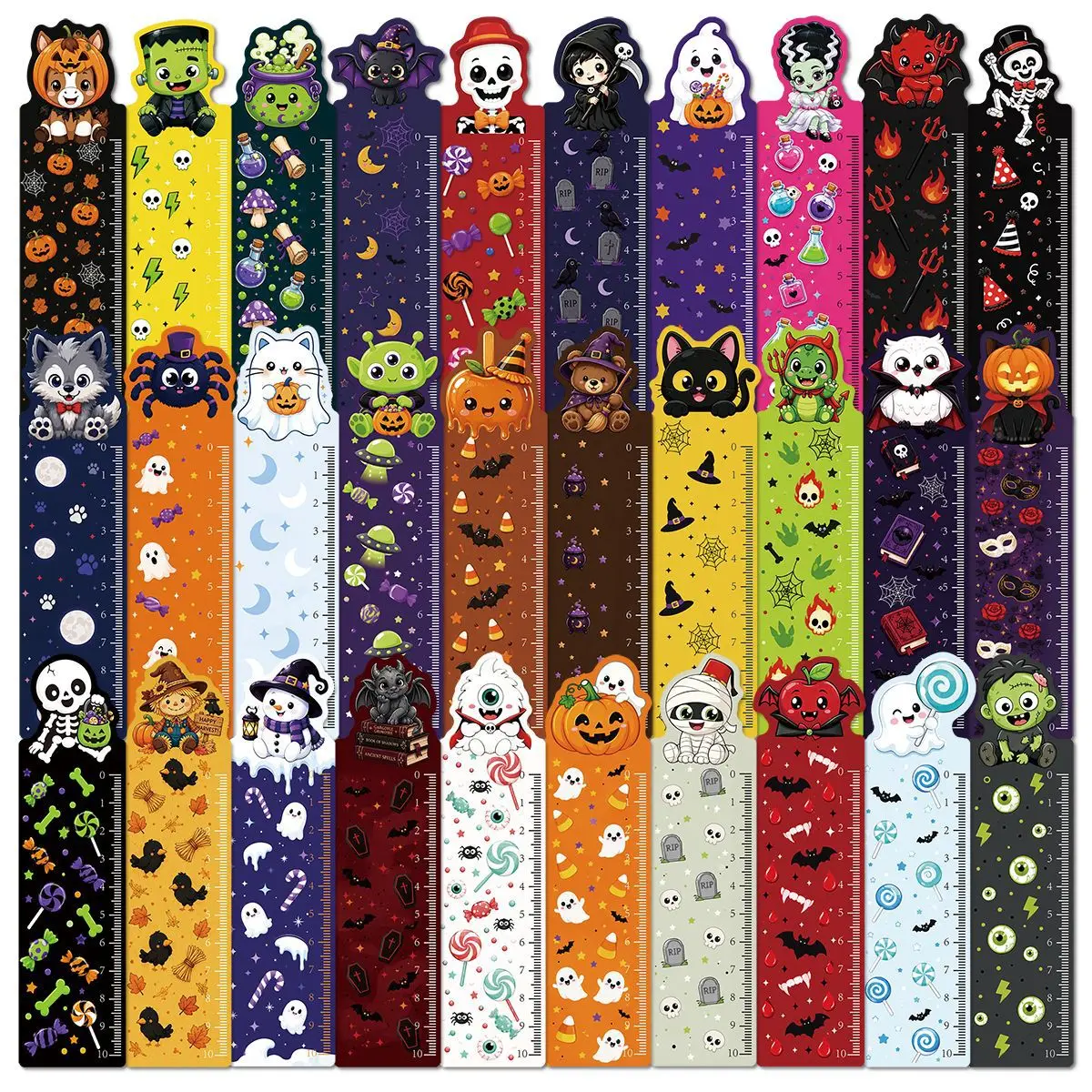 30 Marcadores de Libros con Forma de Dibujos Animados de Halloween, Regla, Graduación, Estudiante, Graffiti, Papelería, Marcadores de Páginas, Suministros de Papelería