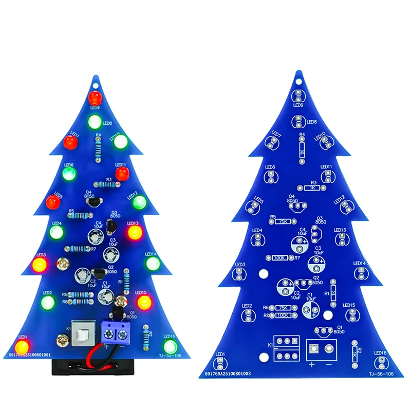 Kit de Soldadura para Prácticas con Placa de Circuito LED de Flujo de Color para Árbol de Navidad, Placa de Prácticas de Soldadura DIY para Enseñanza
