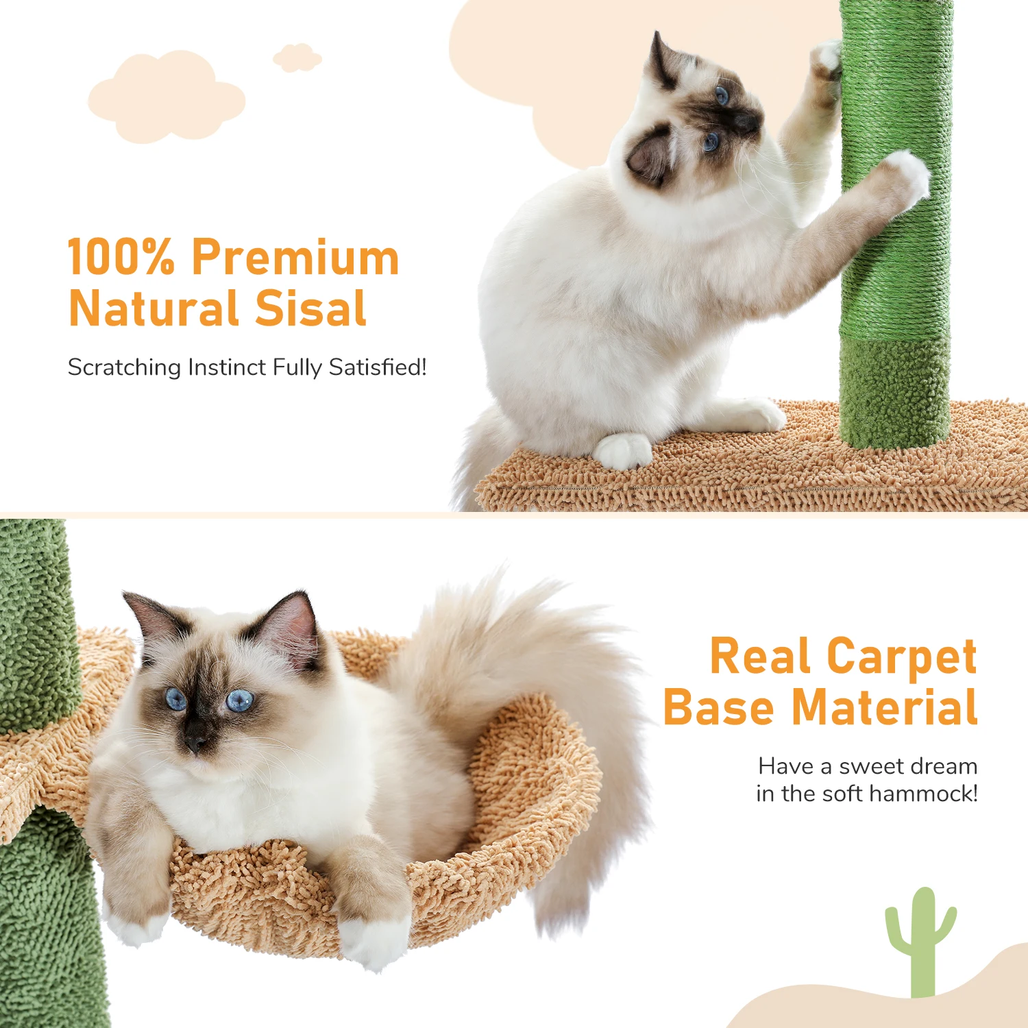 Árbol para gatos de 5 niveles, torre para gatos de piso a techo, árbol trepador alto de Cactus con poste rascador, hamaca, bola colgante para gatos de interior