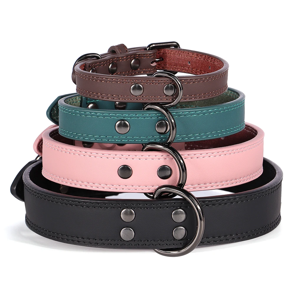 Collar de perro de cuero auténtico suave y duradero, collares de cuero genuino para mascotas para perros pequeños, medianos y grandes, pastor alemán, marrón y negro