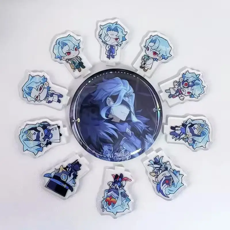 10 piezas/set Figura de acrílico de Fatui Il Dottore Zandik (El Doctor) para cosplay, soporte de exhibición, decoración de escritorio, adorno, accesorio