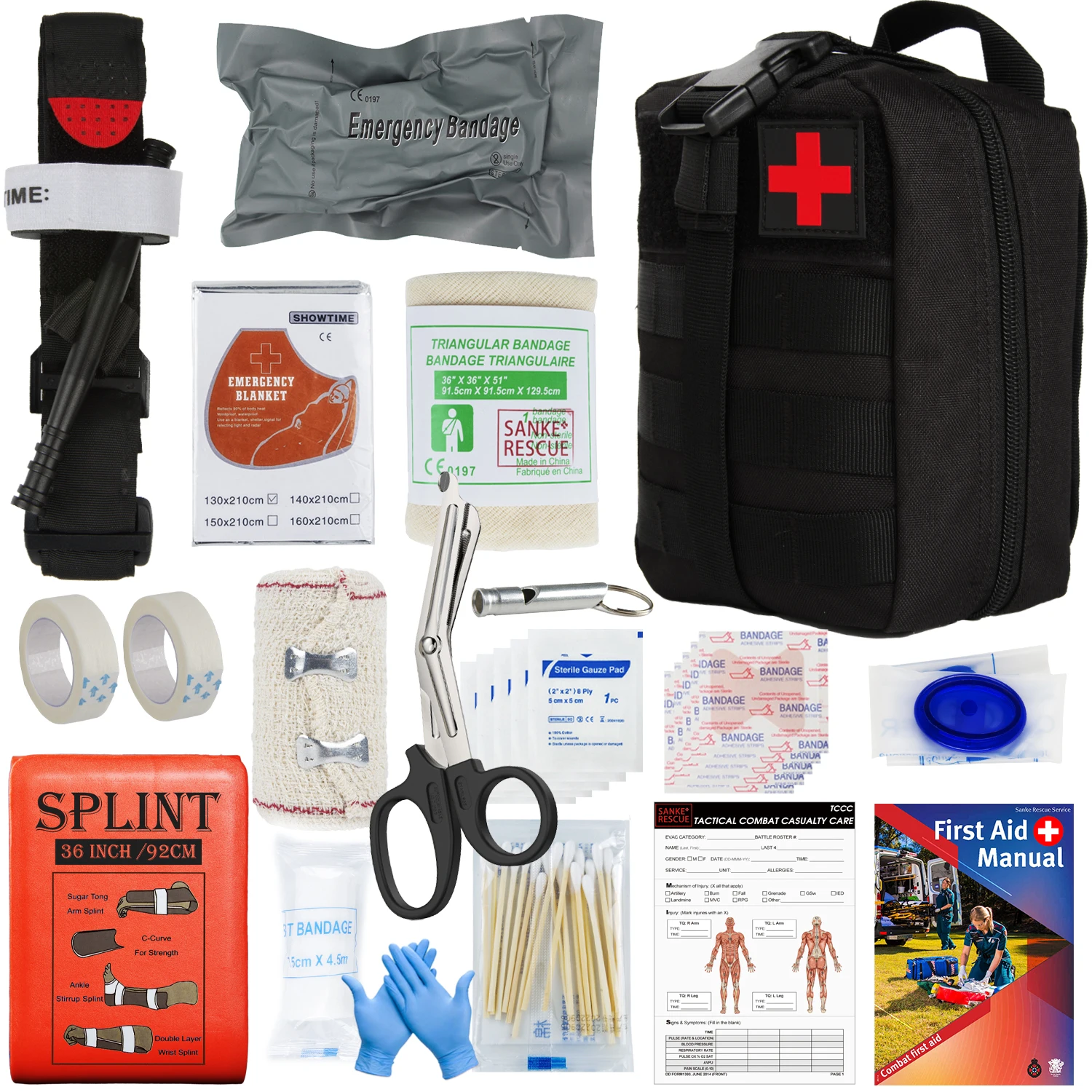 Kit de Supervivencia de Primeros Auxilios, Bolsa Táctica IFAK, Juego Completo, Kit de Campamento Molle con 18 Artículos de Torniquete EMT, Emergencias al Aire Libre