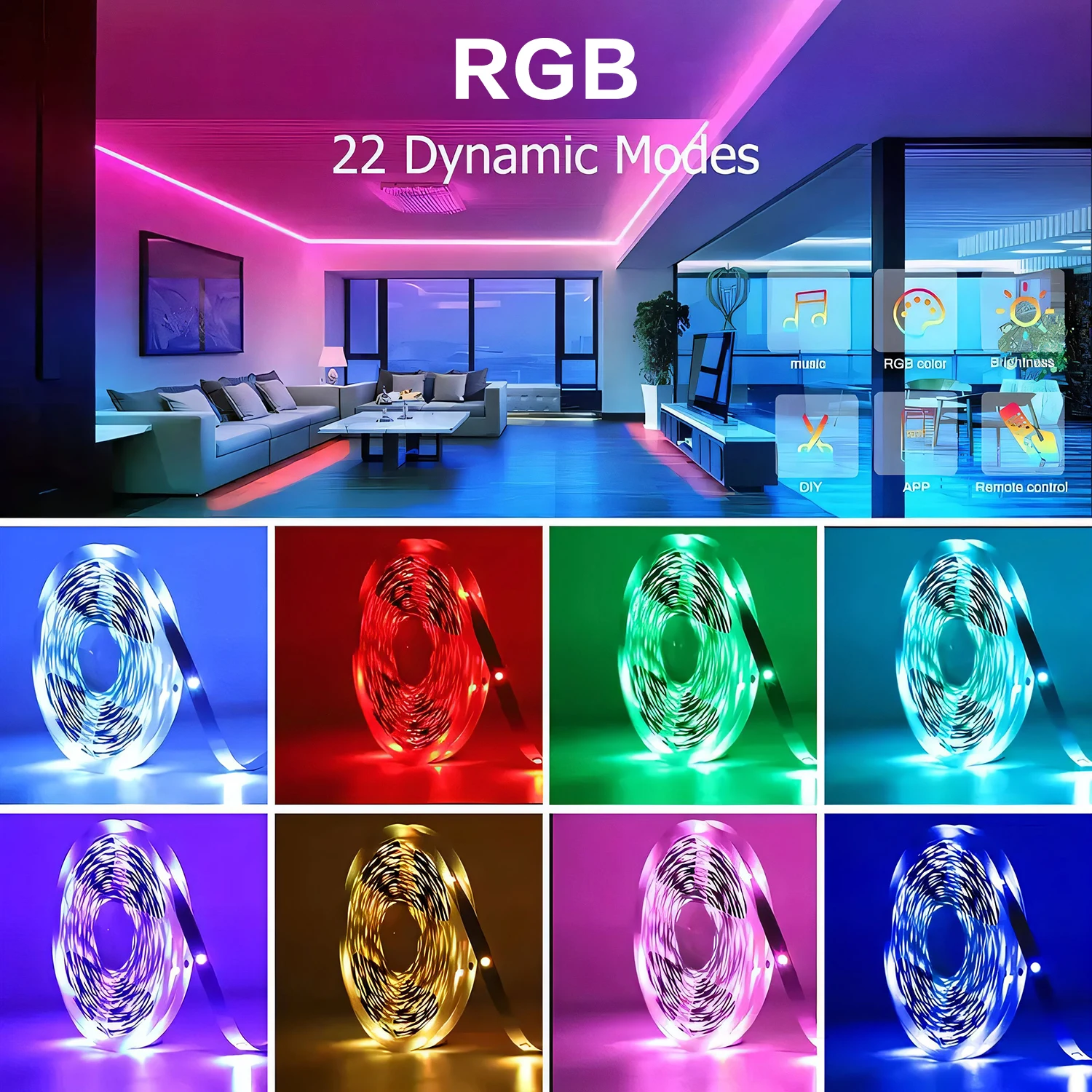 Tiras de luces LED para dormitorio de 100 pies, juego de tiras de luces LED de colores, con control remoto de 24 teclas y control de aplicación inteligente, iluminación sincronizada con la música RGB, adecuadas para habitaciones, decoración del hogar
