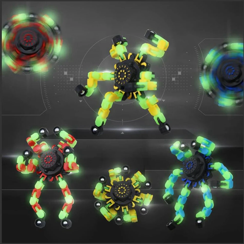 4 Uds Fidget Spinners que brilla en la oscuridad, giroscopio con la yema del dedo, Robot Deformable DIY, divertidos juguetes sensoriales, Spinner de descompresión, recuerdos de fiesta