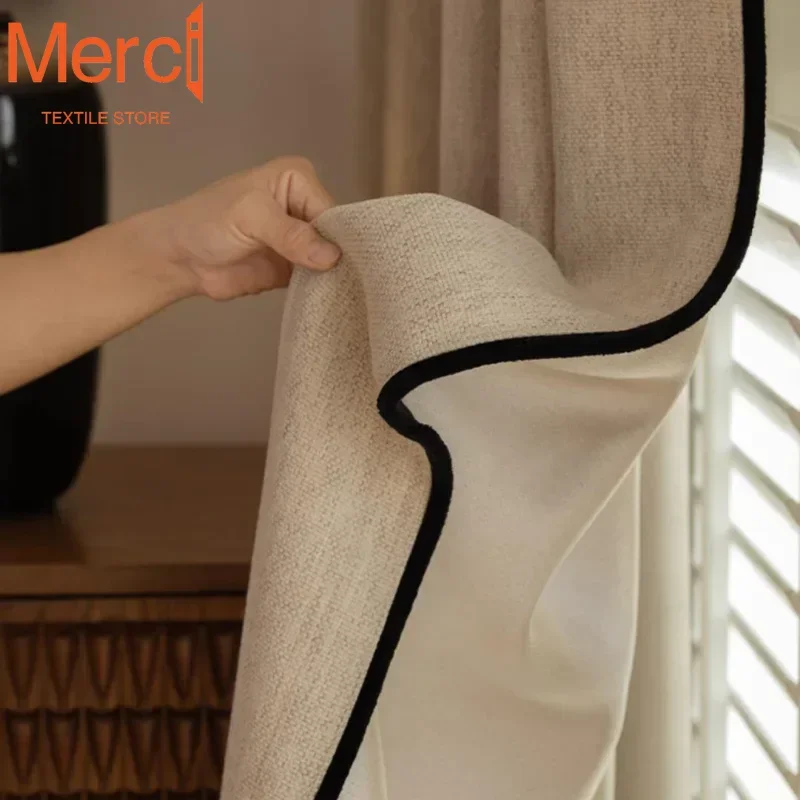 Nuevo estilo chino Jacquard chenilla gruesa opaca Retro cortinas de algodón y lino para sala de estar comedor dormitorio personalizado