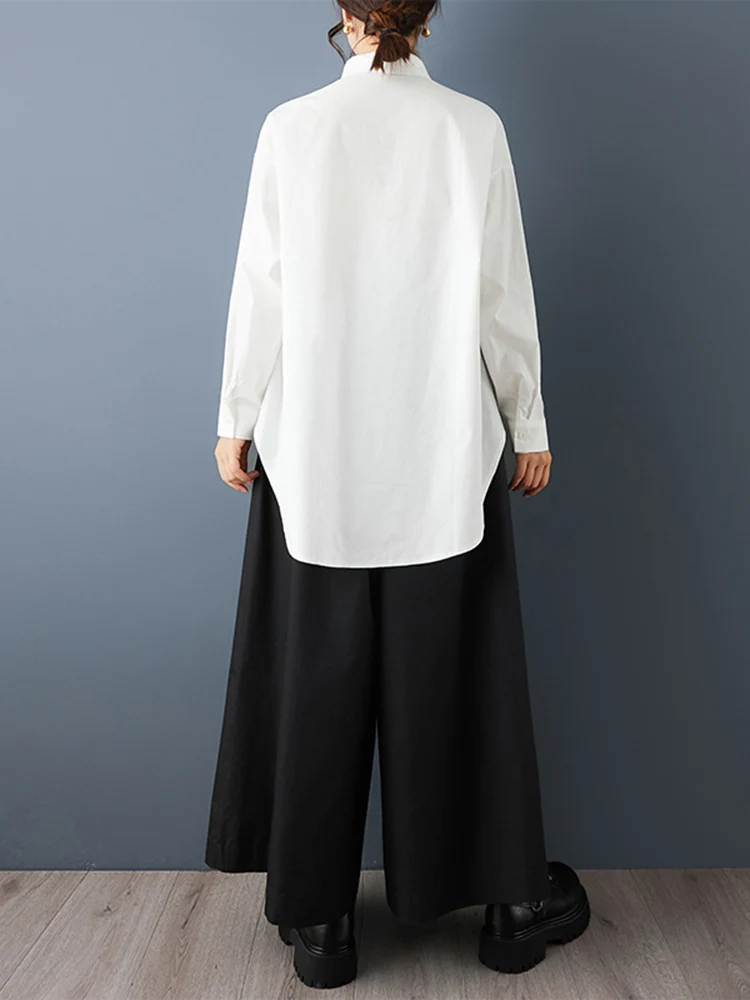 Camisa Blanca Vintage Asimétrica de Gran Tamaño para Mujer, Nueva Blusa Coreana Informal de Manga Larga, Ropa de Primavera y Otoño 2026