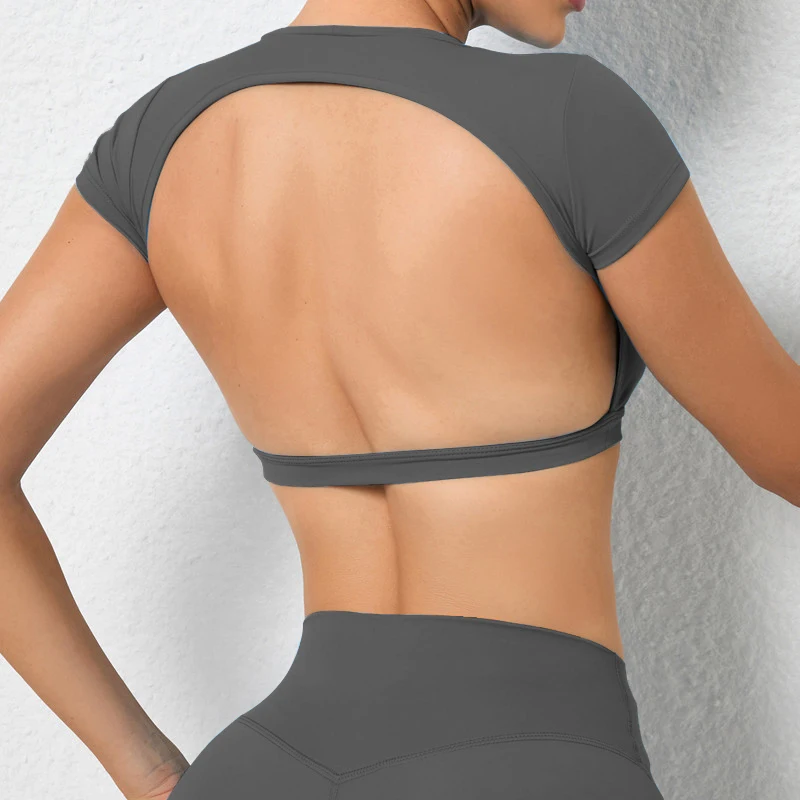Hearuisavy Camisetas Deportivas de Verano Transpirables, Tops de Entrenamiento, Ropa Deportiva, Ropa de Yoga sin Espalda, Tops Cortos Deportivos, Top de Gimnasio para Mujer