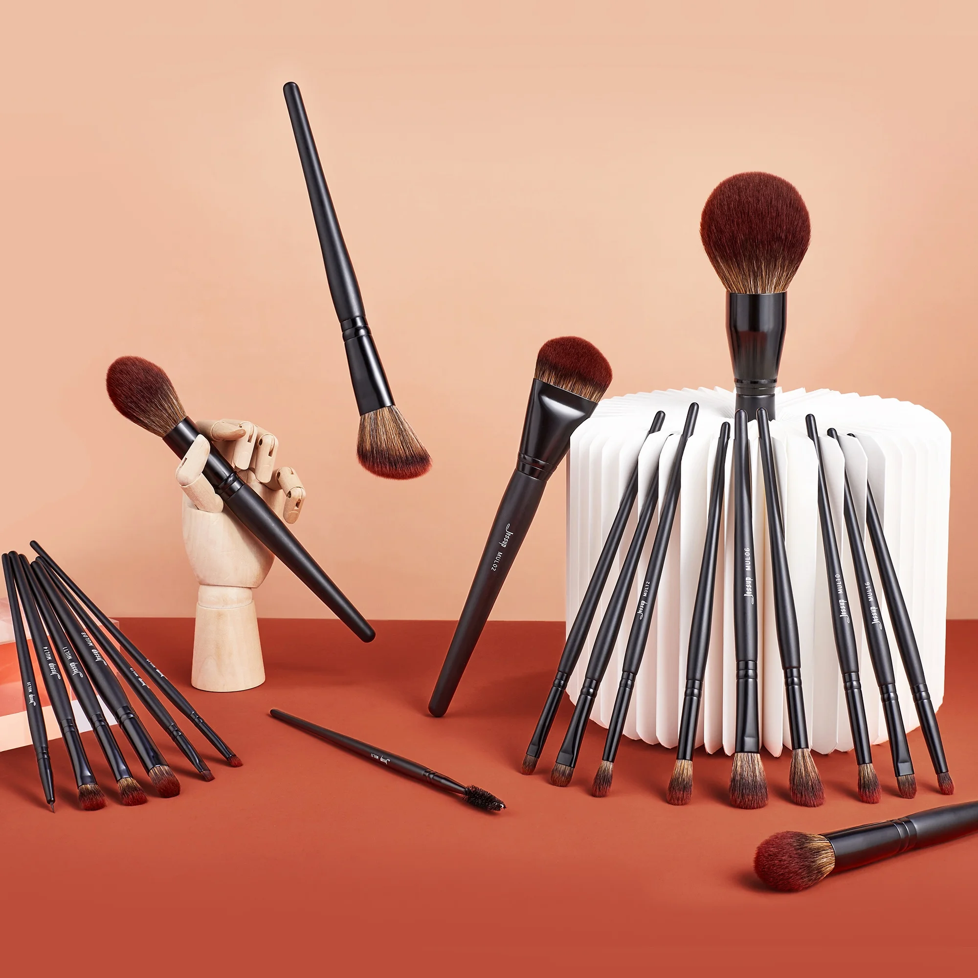 Jessup-Juego de brochas de maquillaje, 3-21 Uds., base en polvo grande sintética Premium, corrector, sombra de ojos, delineador de ojos, carrete de madera T271