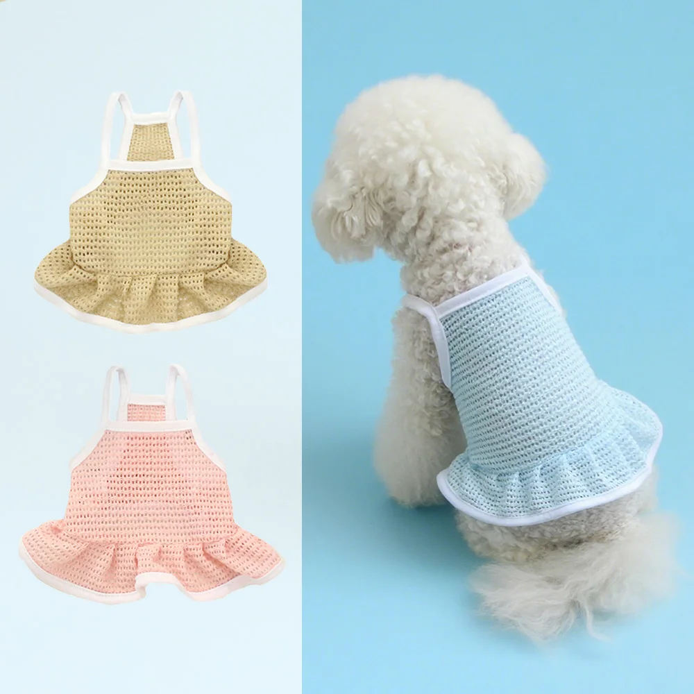 Vestido para mascotas Falda de correa fresca transpirable de malla Color sólido Falda simple para perros y gatos