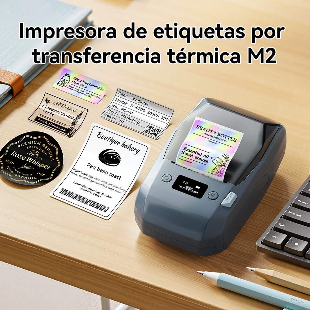 Niimbot-impresora de etiquetas de transferencia térmica portátil M2, máquina para hacer etiquetas adhesivas multifunción para ropa de oficina, Cable de alimentación