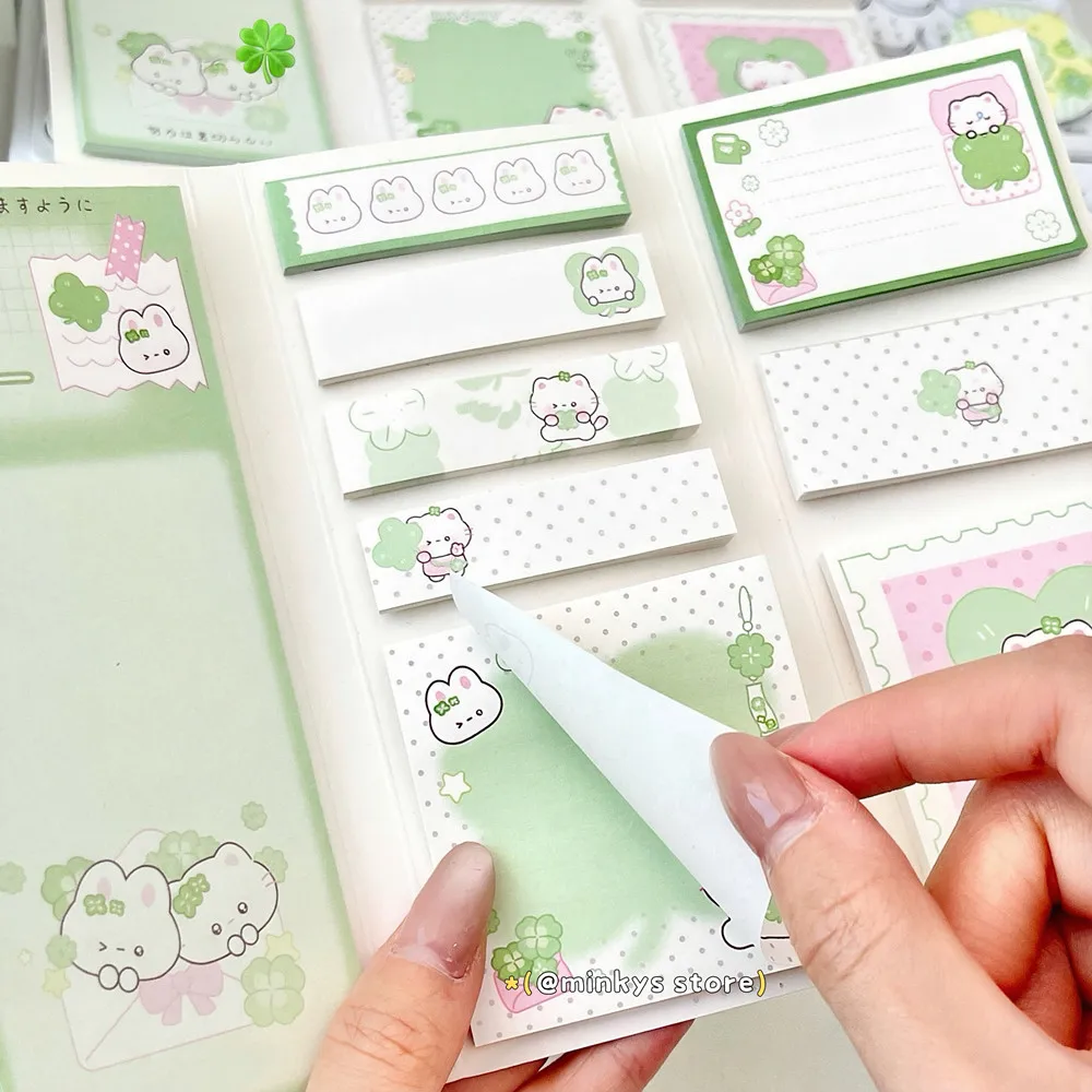 Bloc de Notas Adhesivas con Diseño de Trébol de Cuatro Hojas y Mariposa, Papel de Índice, Material Escolar