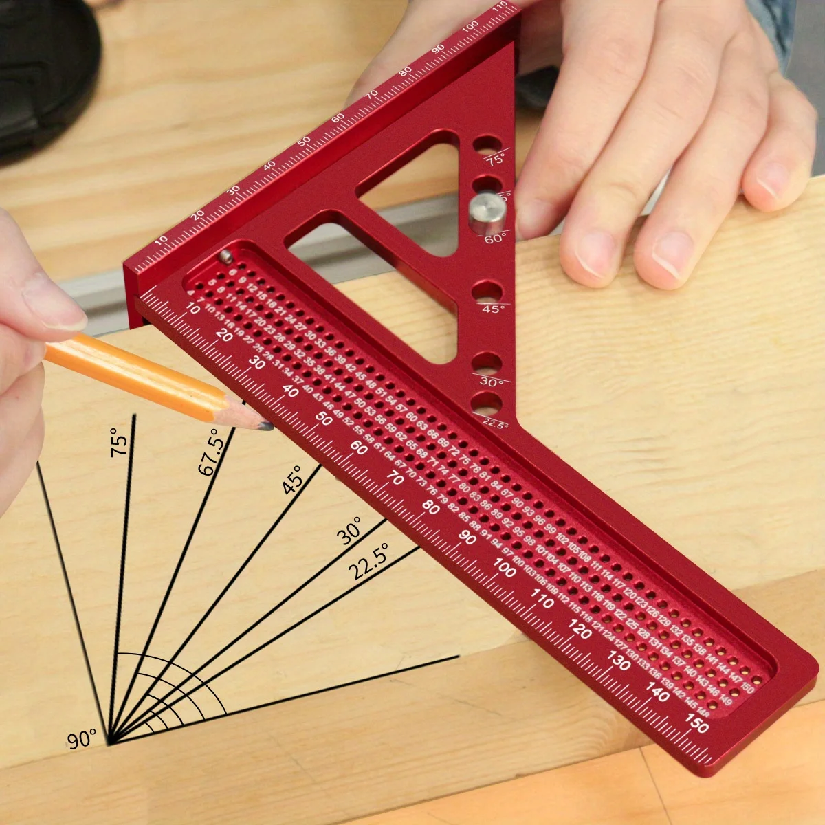Regla de Medición Triangular Multiusos de Aleación de Aluminio para Carpintería 3D, Herramienta de Marcado con Transportador para Diseño de Madera