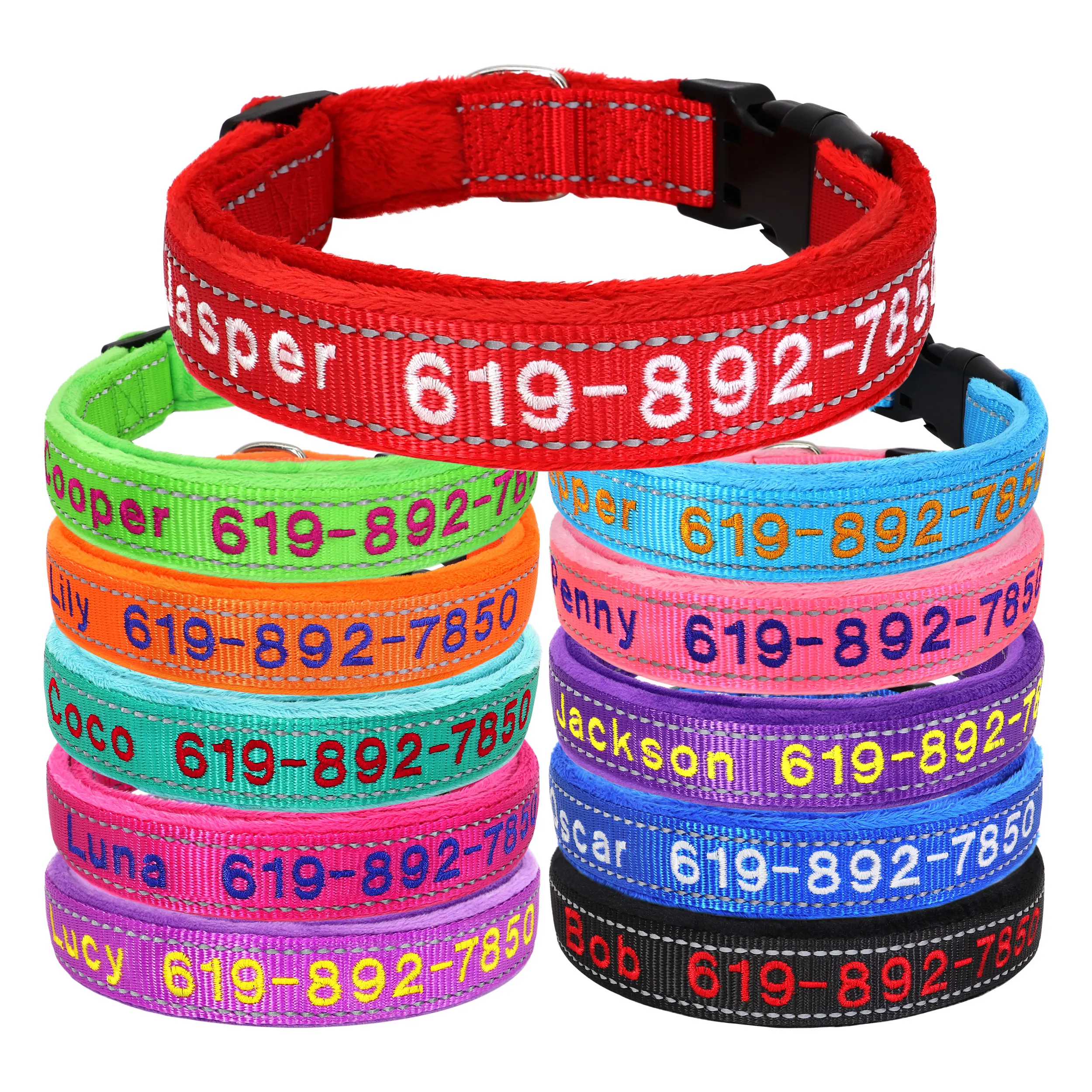 Collar de perro bordado personalizado, nailon reflectante, accesorios de nombre de identificación personalizado, collares acolchados para mascotas para perros pequeños, medianos y grandes