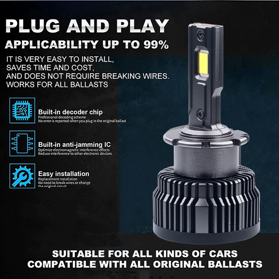 D2S D4S Led faro de coche 35W bombillas Canbus CSP D1S D3S D8S 30000LM Super brillante D2R D4R Auto Turbo ventilador lámpara Plug & Play Xenon HID
