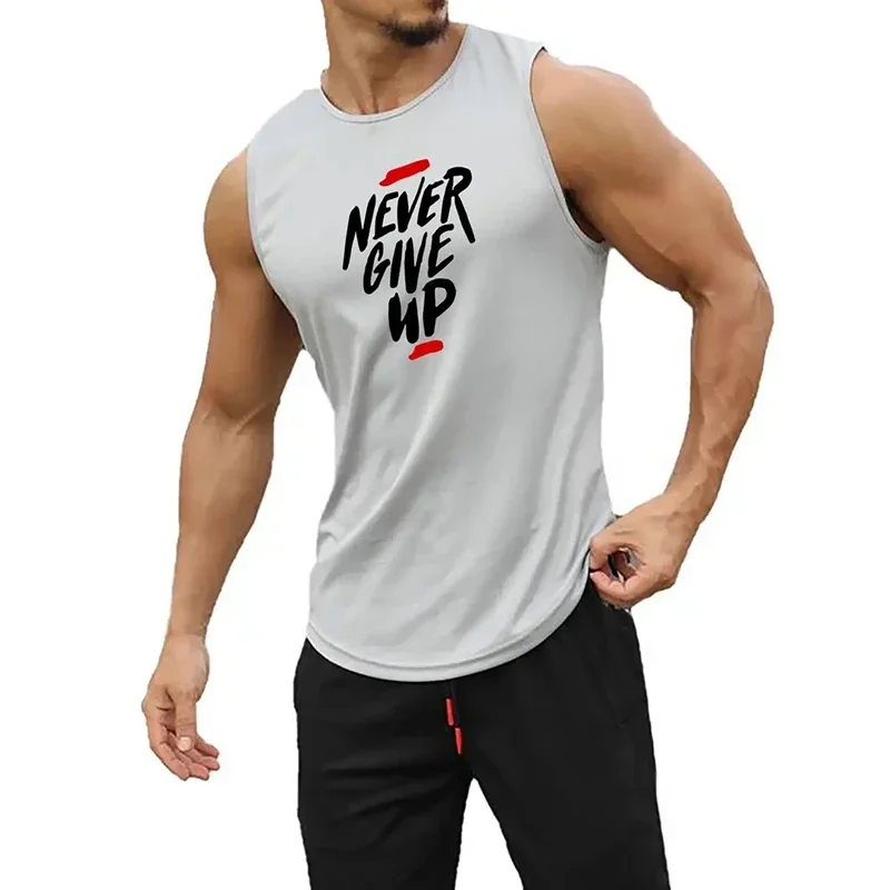 Never Give Up-Chaleco para correr para hombre, malla holgada, secado rápido, transpirable, entrenamiento muscular, culturismo, Fitness, camiseta sin mangas deportiva de baloncesto