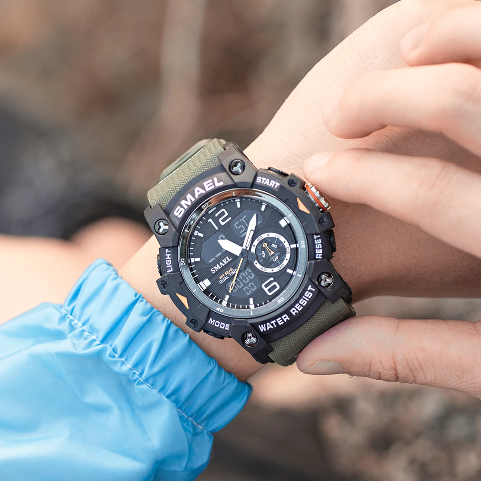SMAEL-reloj deportivo militar para hombre, cronómetro con alarma, luz trasera Digital LED, pantalla de hora Dual, resistente al agua, 8007