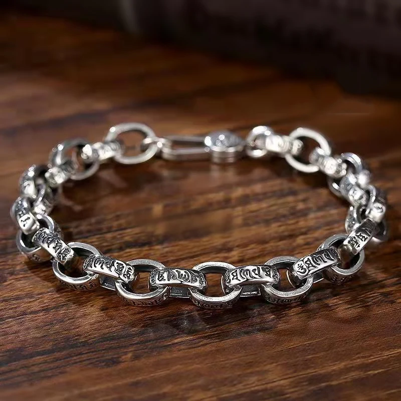 2023 precio de fábrica de alta calidad S925 plata esterlina nueva pulsera Mantra de seis caracteres hombres mujeres tendencia Retro joyería regalo
