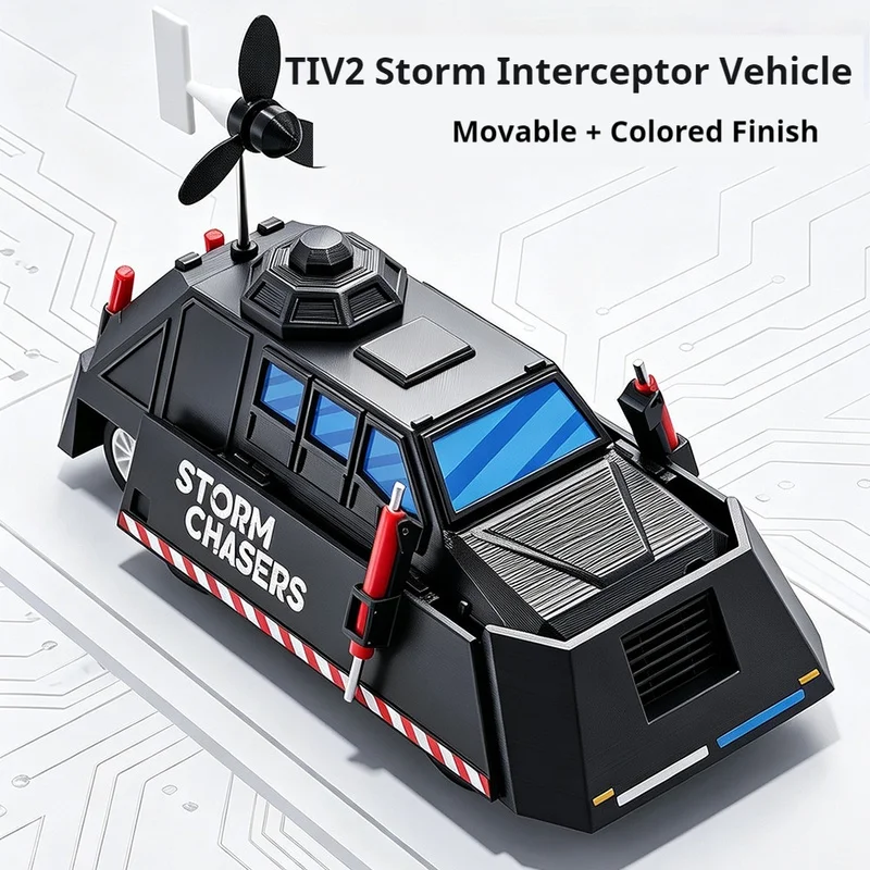Modelo de Vehículo de Intercepción de Tornados Storm Chasers Tiv2 con Ruedas Móviles, Pintura a Color, Figura Coleccionable, Decoración de Escritorio