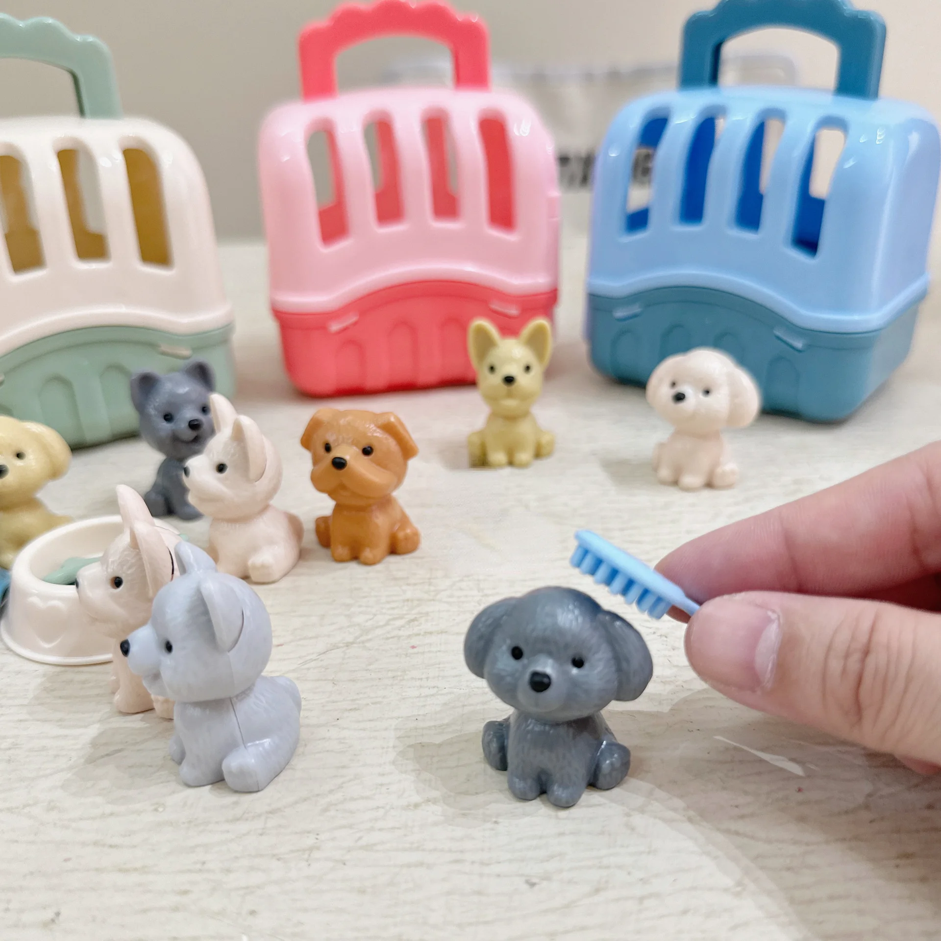 8 unids/set lindo perro cesta para mascotas juguetes familiares juego de muñecas para perros jaula para perros juguetes escena juguetes decoración de Navidad regalos