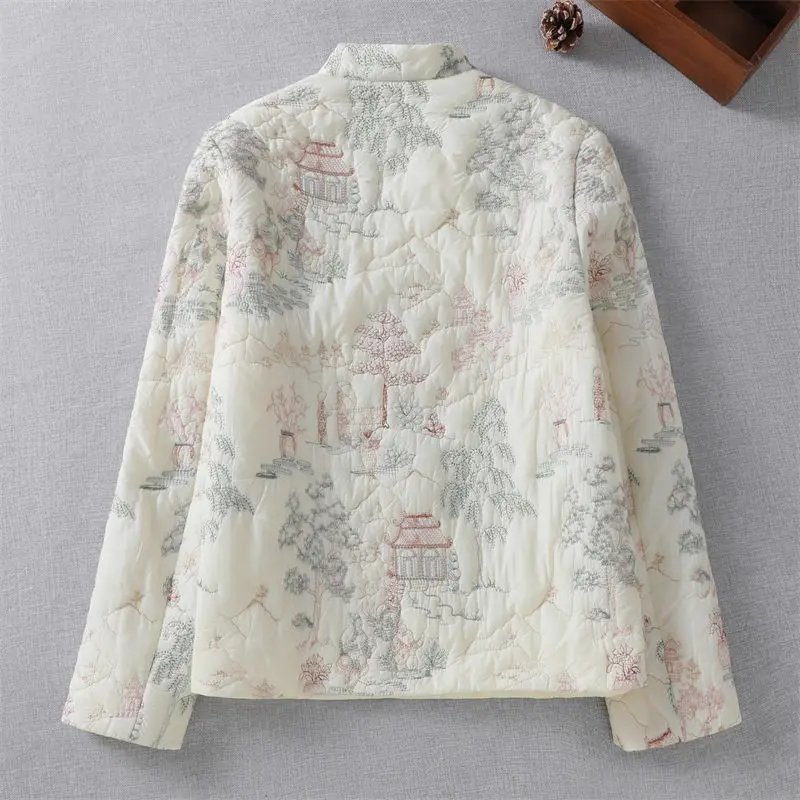 Abrigo de algodón bordado ligero y artístico para mujer, chaqueta acolchada china Retro de otoño e invierno, Tops cortos A294, 2025