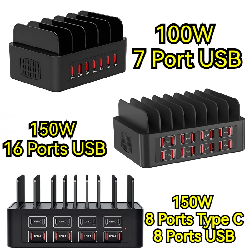 Cargador rápido Universal Multi USB tipo C de 150W, soporte de estación de carga MAX de 16 puertos 3.5A para Ipad Iphone 17 16 Samsung Xiaomi Tablet