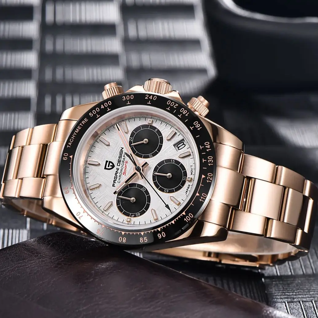 Reloj PAGANI DESIGN 2026 para Hombre, Nuevo, de Lujo, en Oro Rosa, Cuarzo, 100M Resistente al Agua, Cronógrafo Deportivo