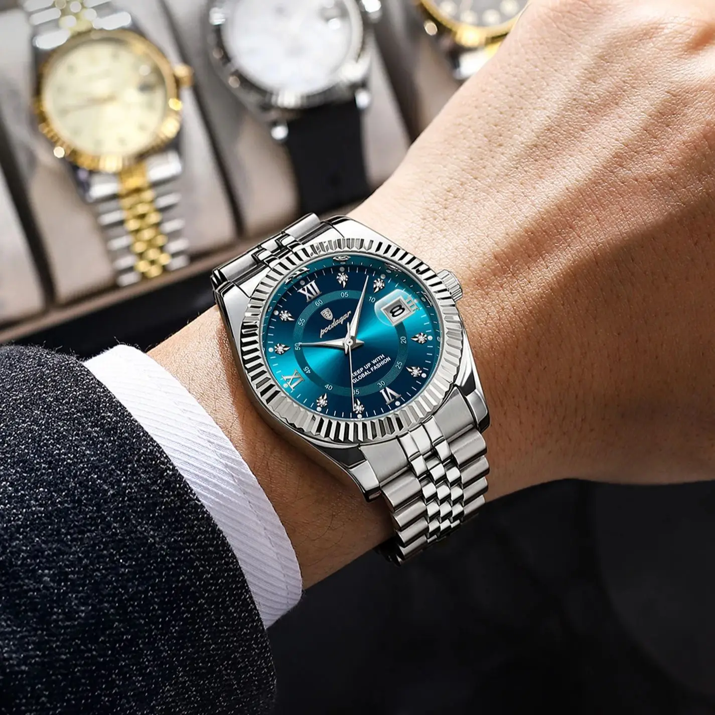 Reloj de Pulsera Original POEDAGAR para Hombre, Resistente al Agua, Luminoso, con Fecha, Reloj de Negocios para Hombre, Reloj de Cuarzo de Acero Inoxidable, Relojes Militares para Hombre