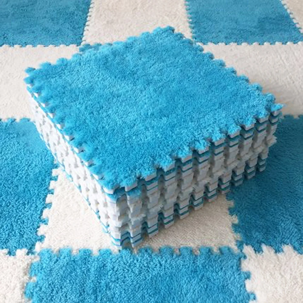 Alfombra de juego de felpa suave para niños, Alfombra de rompecabezas de espuma Eva para bebés, mantiene el calor, 30x30x1CM