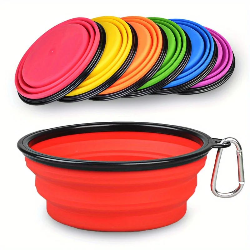 Cuenco plegable para perros, cuenco de viaje portátil para perros, cuenco de agua para comida para perros para caminar al aire libre, cuenco de agua de silicona para comida para perros con labio de cuenco