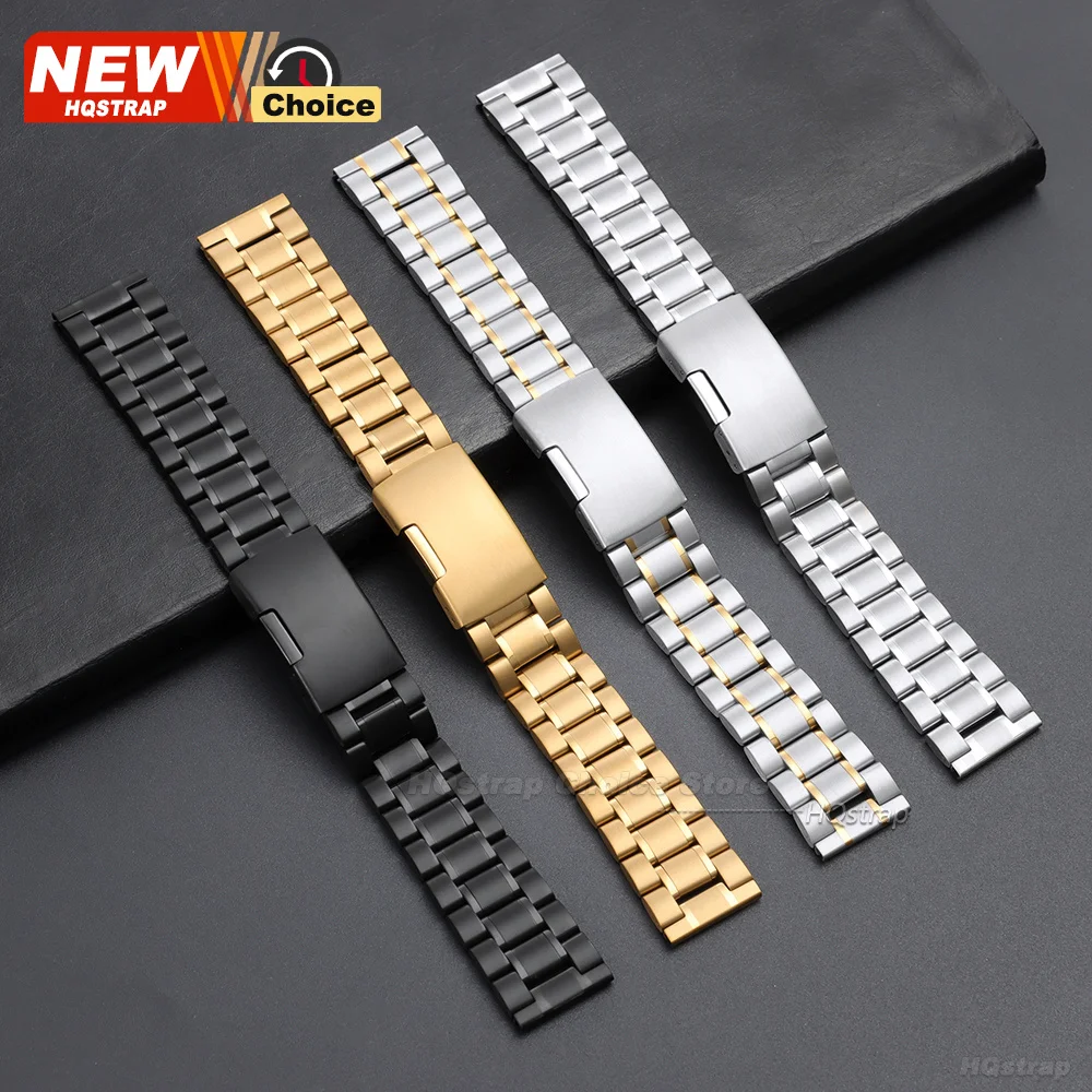 Nueva Correa de Reloj de Acero Inoxidable Sólido de Cinco Eslabones de 16mm 18mm 20mm 22mm 24mm para Seiko, Brazalete para Rolex con Hebilla Plegable