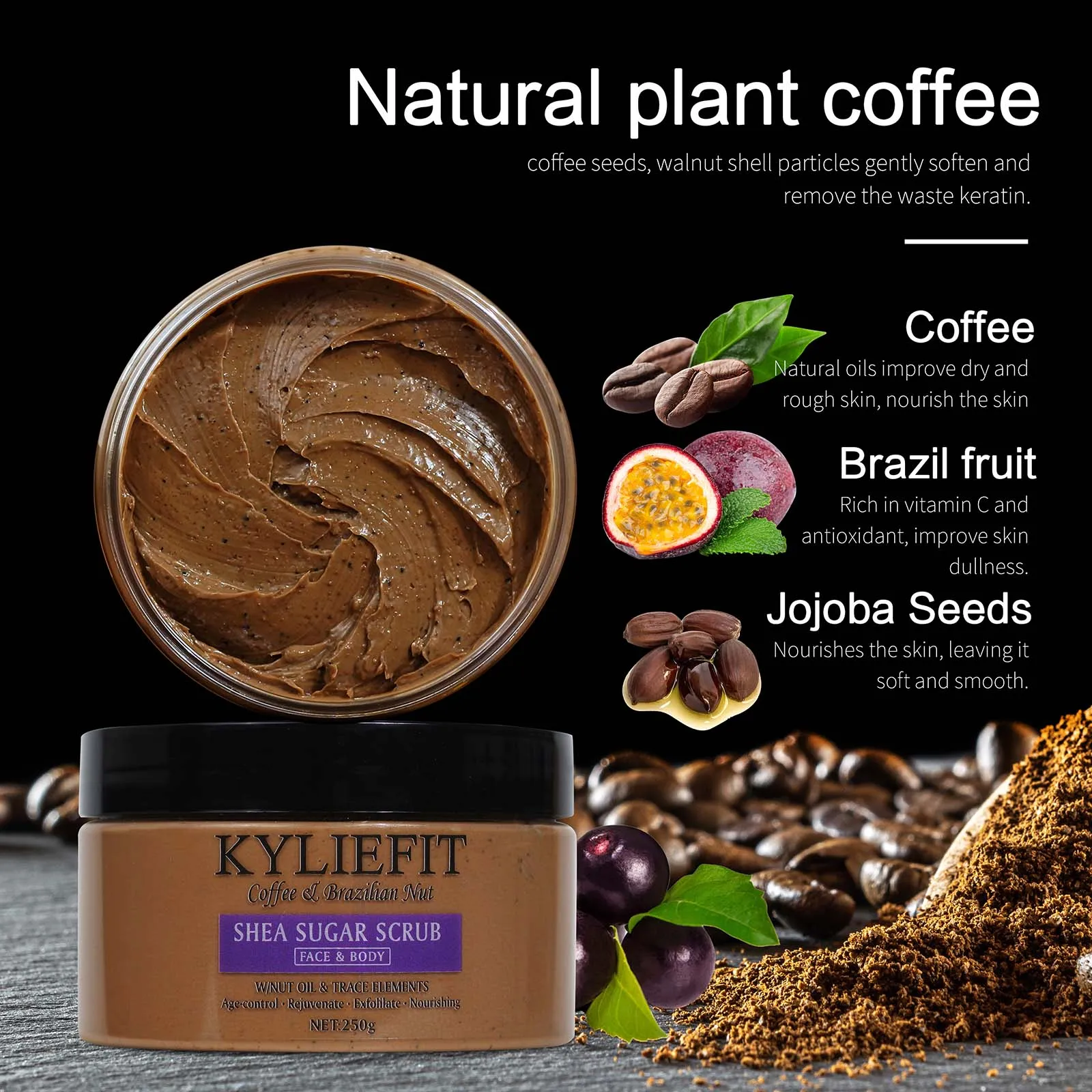Exfoliante Corporal y Facial de Sal Natural KYLIEFIT, Aclarante, Hidratante, Elimina Manchas Oscuras, Acné, Manchas, Arrugas, 250g