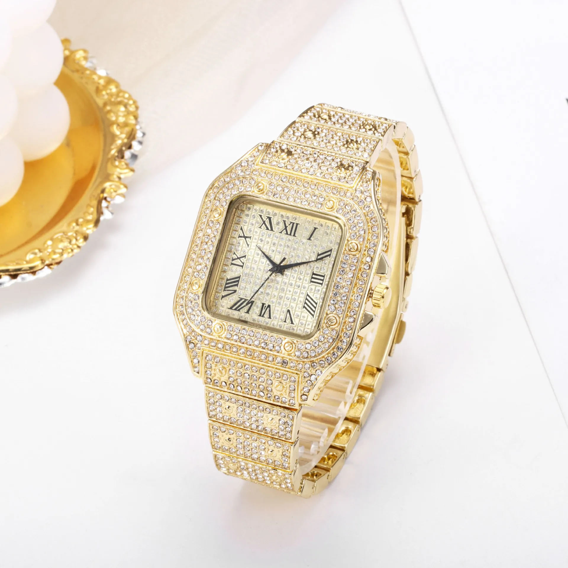 Reloj de hombre de negocios cuadrado cielo estrellado cinturón de acero con incrustaciones de diamantes europeo americano masculino romano moda relojes de pulsera de cuarzo regalo